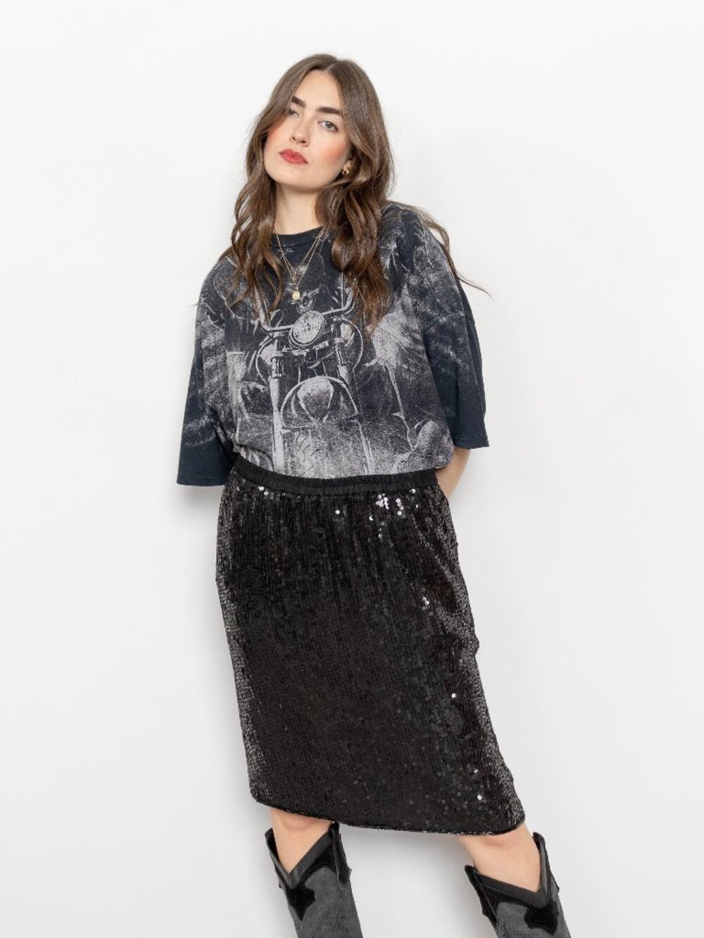 BLACK SEQUIN Skirt Vintage Midi Beaded Black / Inch Waist / Medium